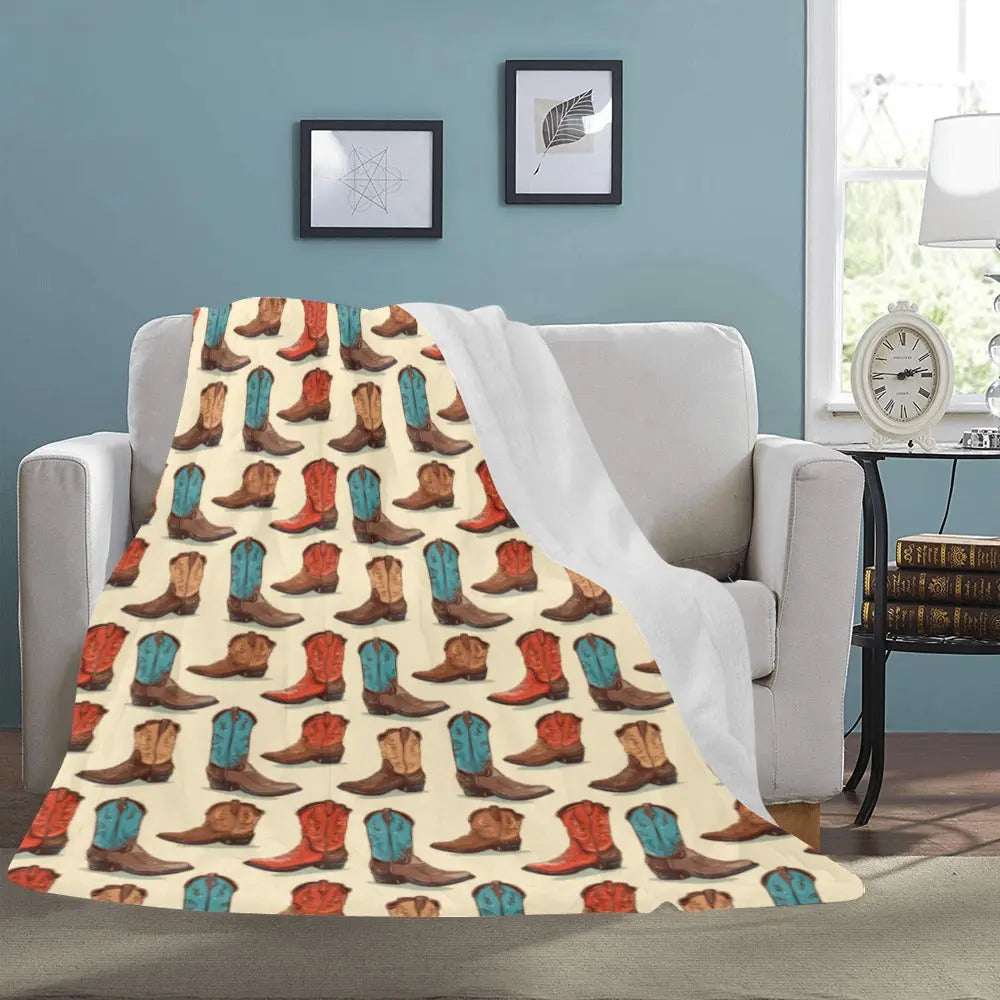 Got My Boots Western Micro Fleece Throw Blanket 60" x 80" Made in America Baha Ranch Western Wear