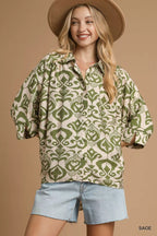 Umgee Abstract Print Button-Up Oversized Shirt