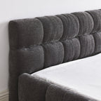Modern Queen Size Platform Bed Frame with Thick Chenille Fabric in Dark Grey, Upholstered with Headboard