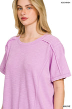 Zenana Washed Slub Short Sleeve Dress With Pockets