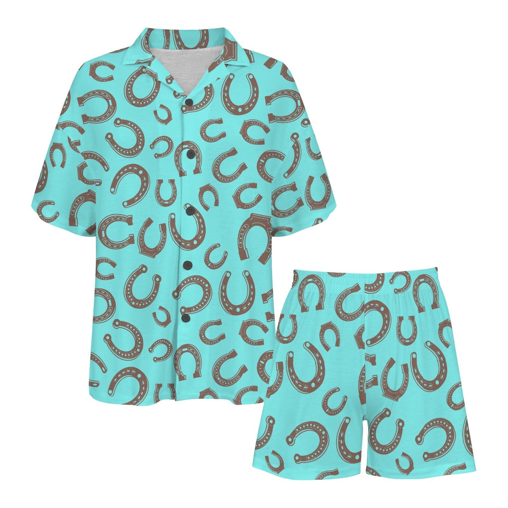 Baha Ranch Turquoise Horseshoe Women's Pajama Set Made in America Baha Ranch Western Wear