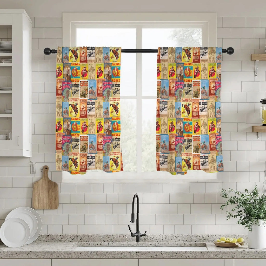 Vintage Rodeo Window Curtain 28"x40" (2-Piece) Made in America Baha Ranch Western Wear