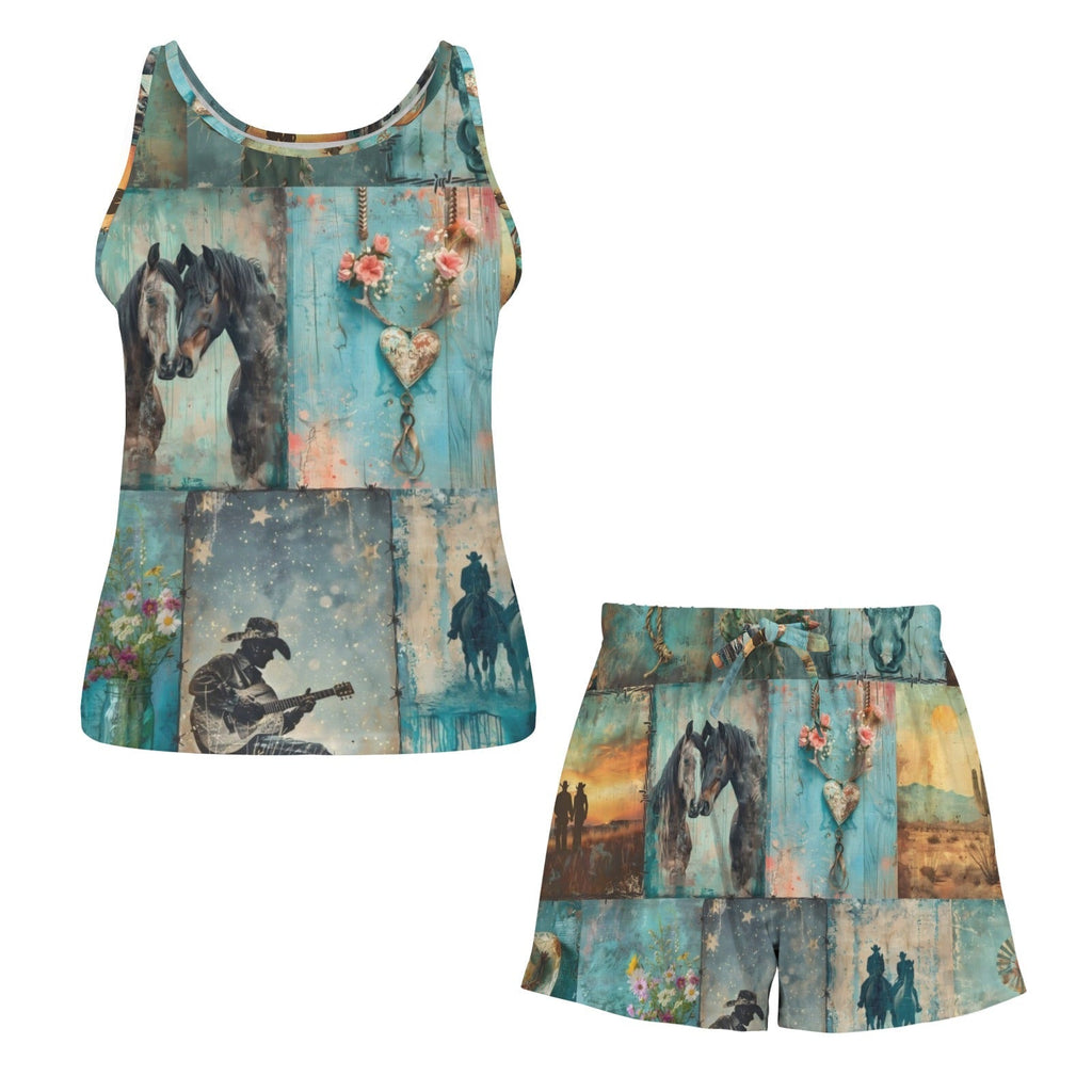 Baha Ranch Turquoise Dreams Pajama Lounge Tank Shorts Lounge Set Made in America Baha Ranch Western Wear