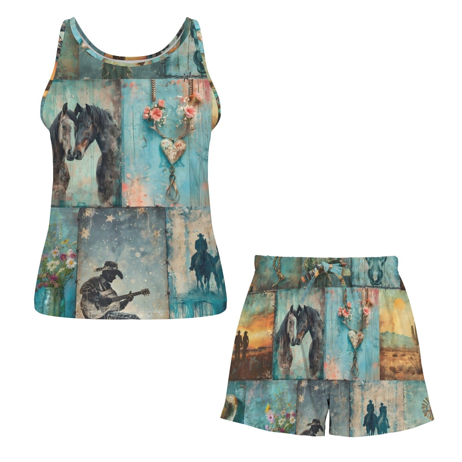 Baha Ranch Turquoise Dreams Pajama Lounge Tank Shorts Lounge Set Made in America Baha Ranch Western Wear