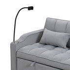 Modern Velvet Loveseat Futon Sofa Couch with Pullout Bed, Adjustable Backrest, Toss Pillows, Light Gray