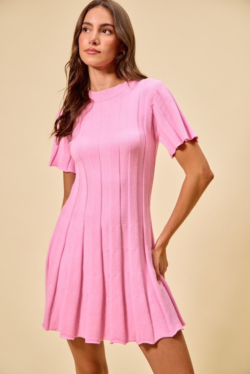 SO ME Wide Rib Short Sleeves Sweater Knit Mini Dress