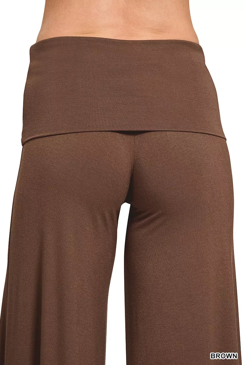 Zenana Fold Over Waist Comfy Wide Leg Pants