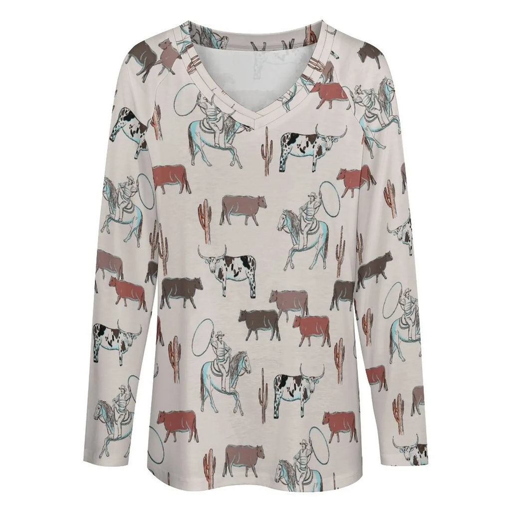 Baha Ranch Western Cow Cattle Long Sleeve Top Baha Ranch Western Wear