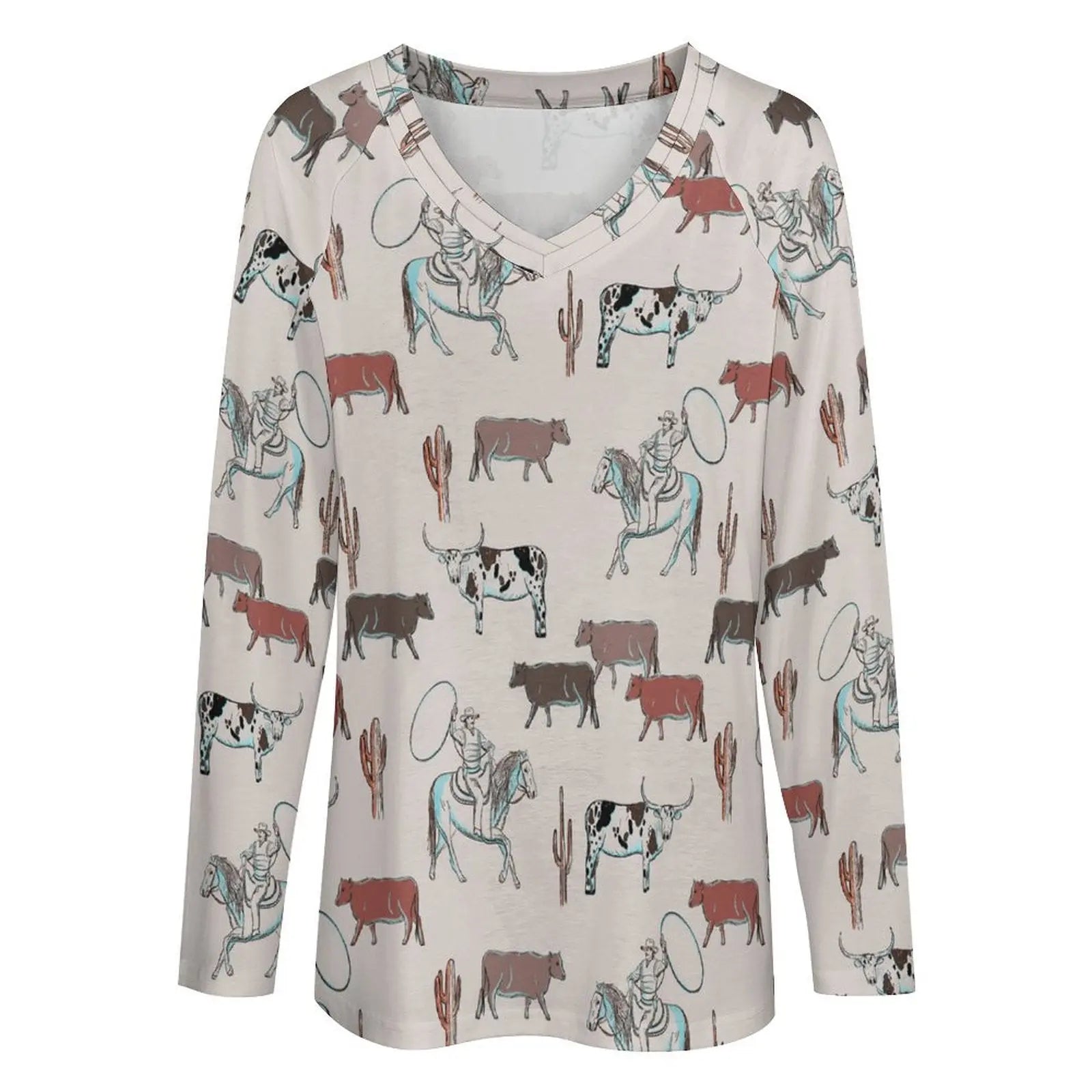Baha Ranch Western Cow Cattle Long Sleeve Top Baha Ranch Western Wear