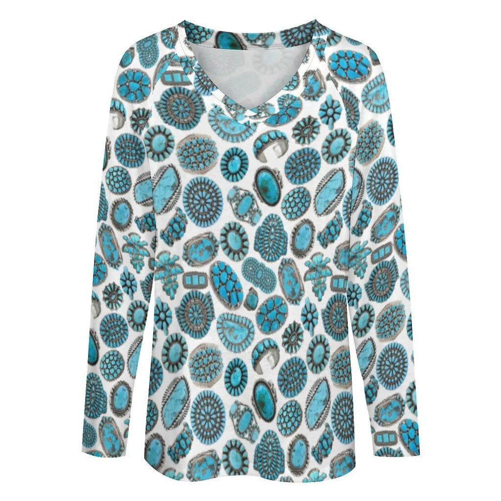 Baha Ranch Turquoise Crazy Long Sleeve Top Baha Ranch Western Wear