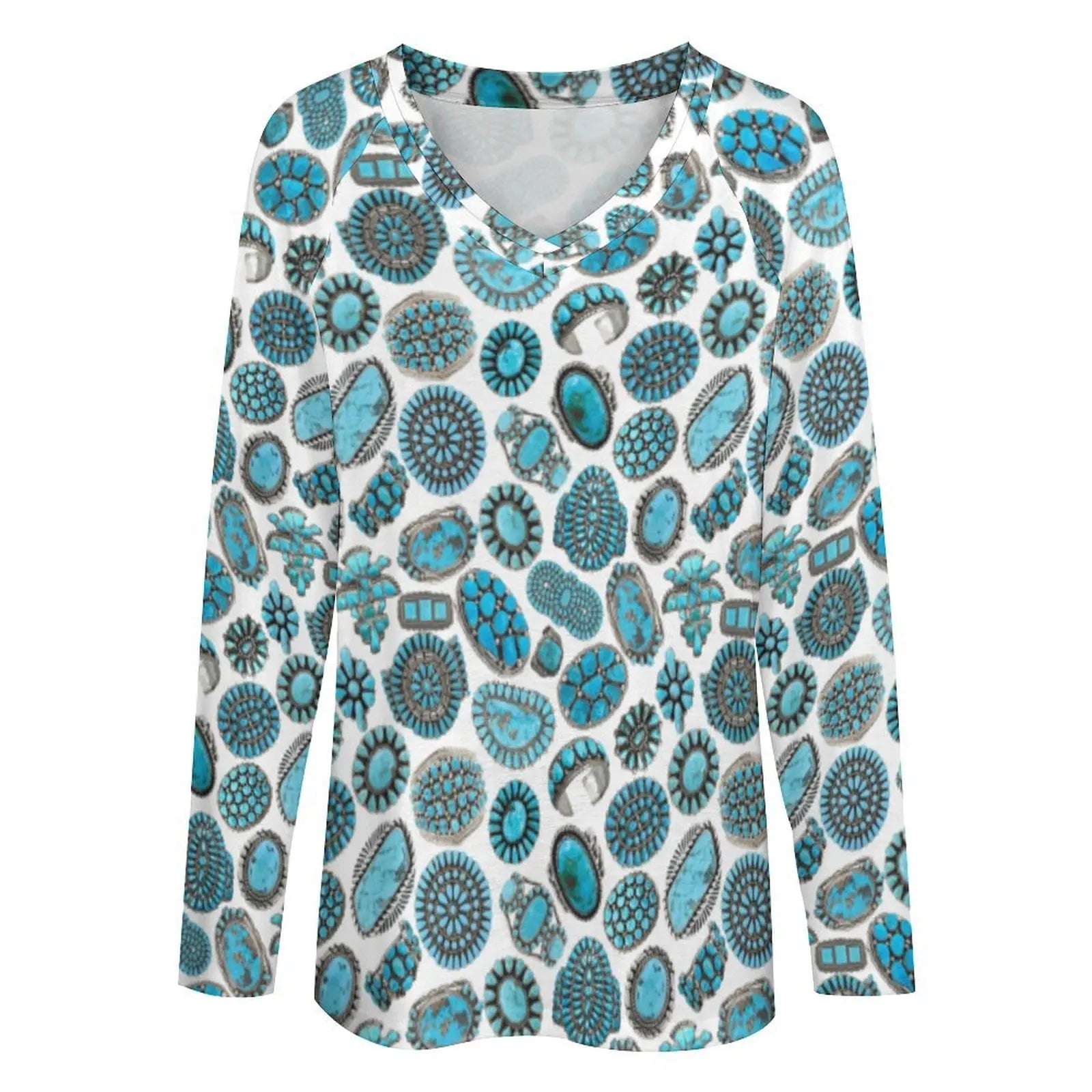 Baha Ranch Turquoise Crazy Long Sleeve Top Baha Ranch Western Wear