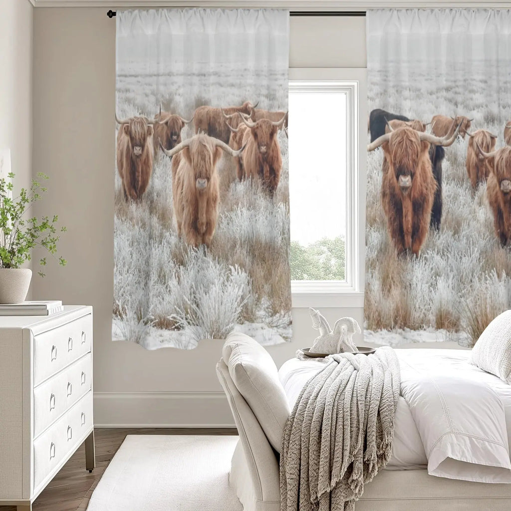 Highland Cows Window Curtain 52"x63" (2-Piece) Made in America Baha Ranch Western Wear