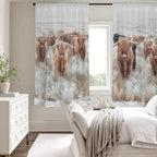 Highland Cows Window Curtain 52"x63" (2-Piece) Made in America Baha Ranch Western Wear