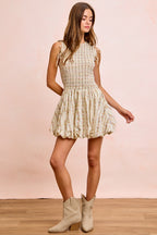 BiBi Floral Bow Tie Attachable Puff Sleeves Dress