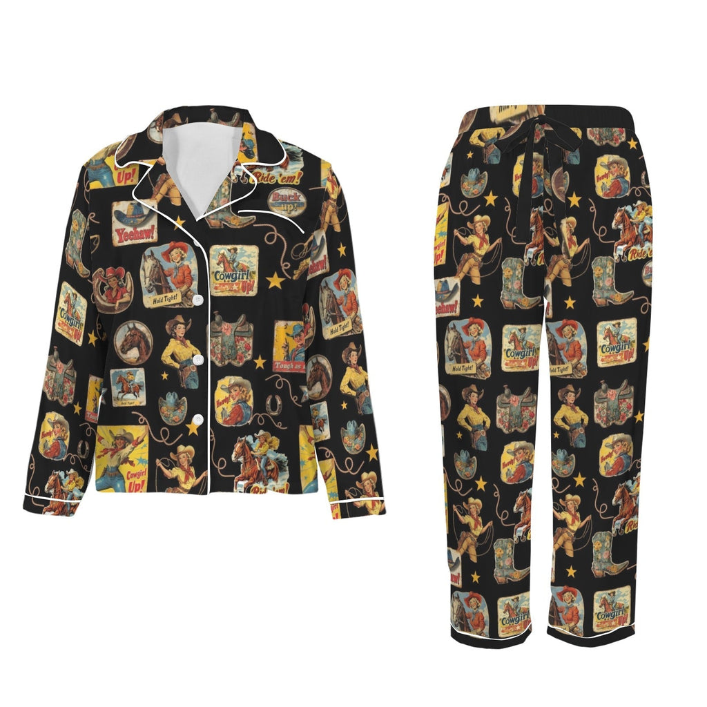 Baha Ranch Vintage Cowgirl Collage Western Satin Pajamas Baha Ranch Western Wear
