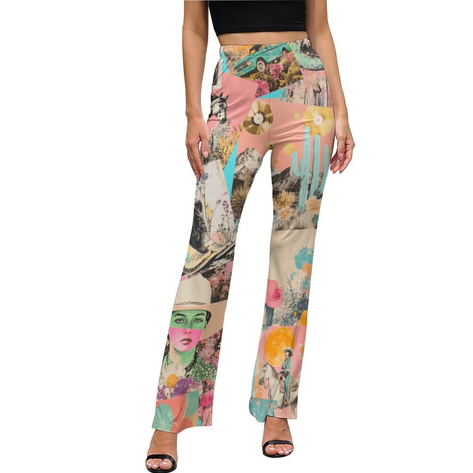 Baha Ranch Retro Pop Western Collage Flare Pants Baha Ranch Western Wear