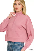 Zenana Scuba Half Zip Pullover With Kangaroo Pockets