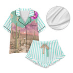 Baha Ranch Retro Pop Western Howdy Desert Cowgirl Satin Pajamas Baha Ranch Western Wear