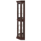 Lighted Corner Curio Cabinet - Glass Display Shelf with Tempered Glass Doors, Adjustable Shelving, and Included Bead Bulb - Ideal Bar Cabinet for Home Decor- DARK CHERRY