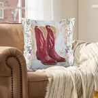 Baha Ranch Red Boots Velvety Soft Throw Pillow Case Made in America Baha Ranch Western Wear