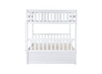 Full Over Full Rubber Wood Bunk Bed with Trundle, Ladder and Guardrails, Convertible to 2 Full Size Beds, with Twin Size Trundle,White