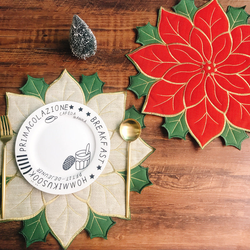 Christmas red Holly table mat
