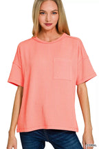 Zenana Raised Rib Exposed Seam Short Sleeve Top