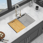 Quartz Kitchen Sink - 28' x 19' White Granite Composite Workstation Undermount Kitchen Sink
