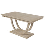 TOPMAX Modern Style Natural Wood 6-Piece Dining Table Set with Bench and Chairs, Upholstered Seats, Rubberwood Frame