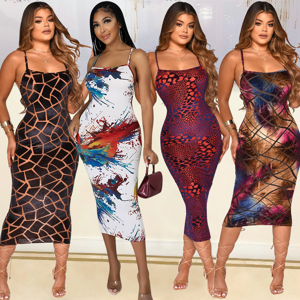 Spaghetti-strap Floral Print One-step Dress