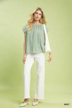 Umgee Crinkle Flutter Sleeve Peasant Top