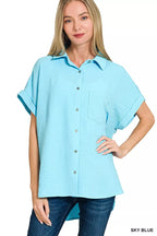 Zenana Woven Airflow Button Down Shirt