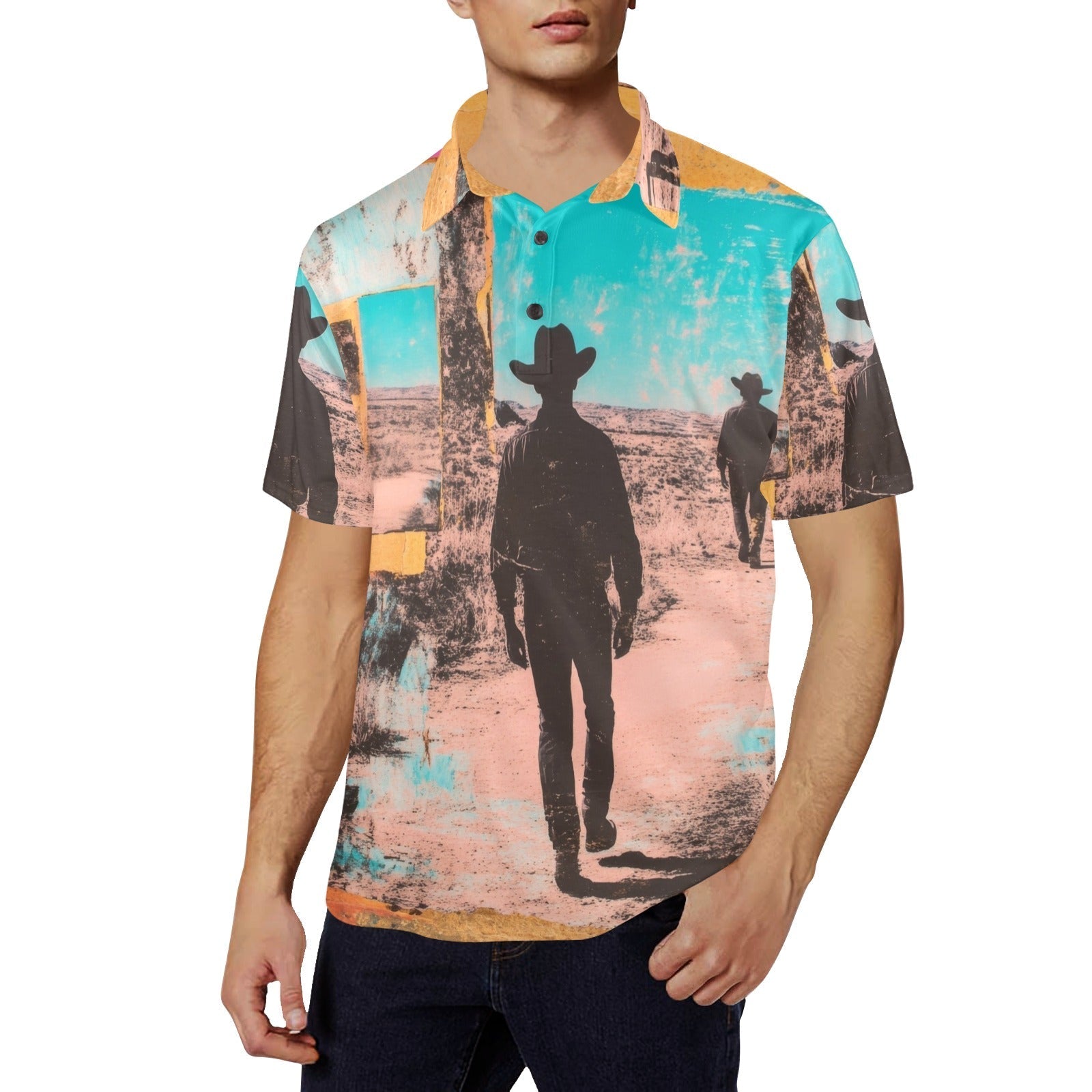 Baha Ranch Retro Pop Western Desert Cowboy Polo Shirt Baha Ranch Western Wear