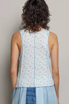 POL Seam detail Floral Round Neck Ribbed Tank