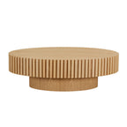 Modern Handcraft Drum Coffee Table Length 43.7 inch Ellipse Coffee Table for Living Room,Oval Small Coffee Table with Sturdy Pedestal,Natural Ash MDF