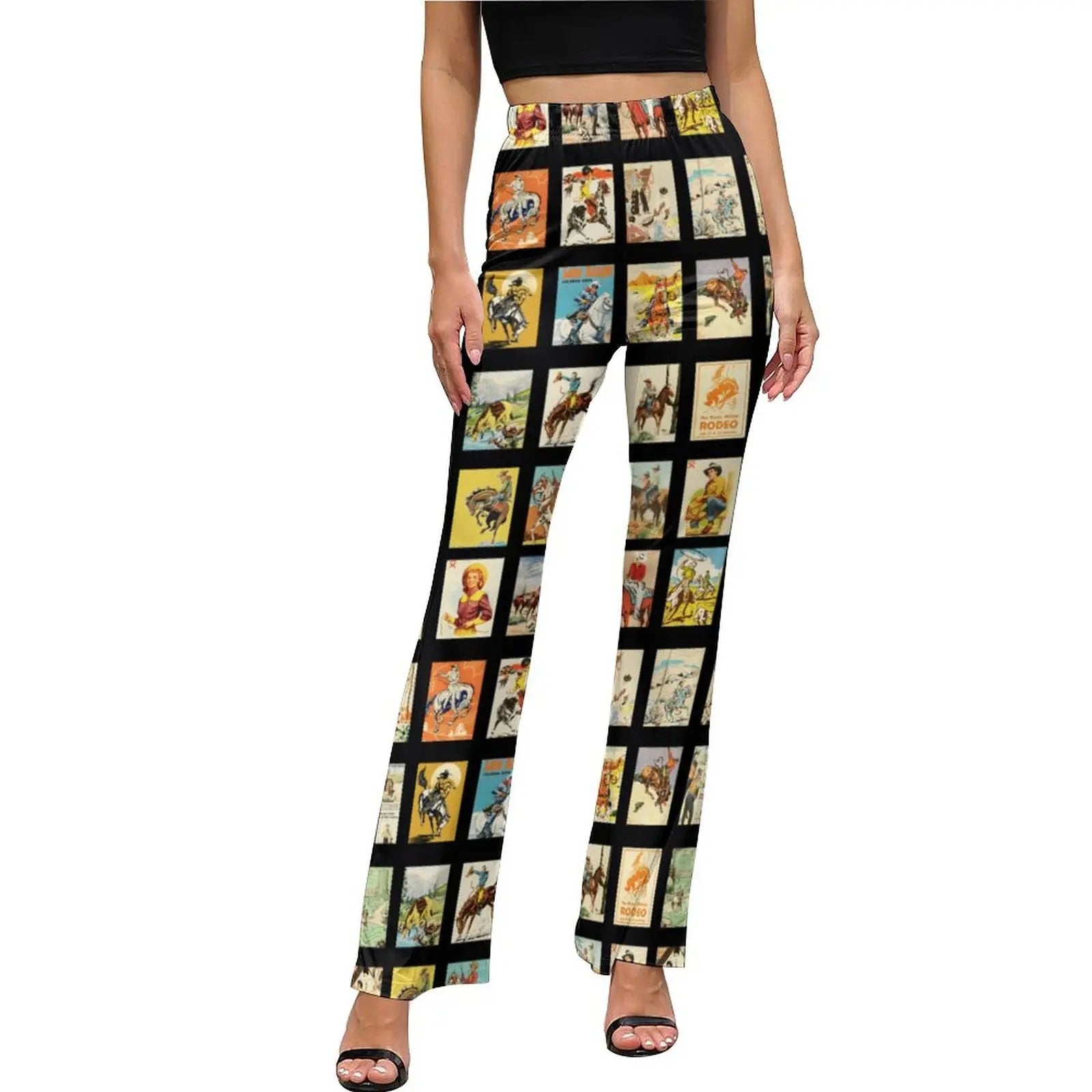 Baha Ranch Vintage Cowboy Collage Western Flare Pants Baha Ranch Western Wear