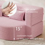 Modern Floor Sofa with 2 Pillows,Convertible Teddy Fabric Foam Filled Sleeper Sofa Bed,15 ' Full Size Folding Mattress for Living Room,Guest Bed,Playroom,No Assembly Required,Pink