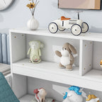 Full Floor Bed with Side Bookcase,Shelves,Guardrails,White
