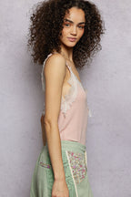 POL Lace Detail V-Neck Ribbed Cami