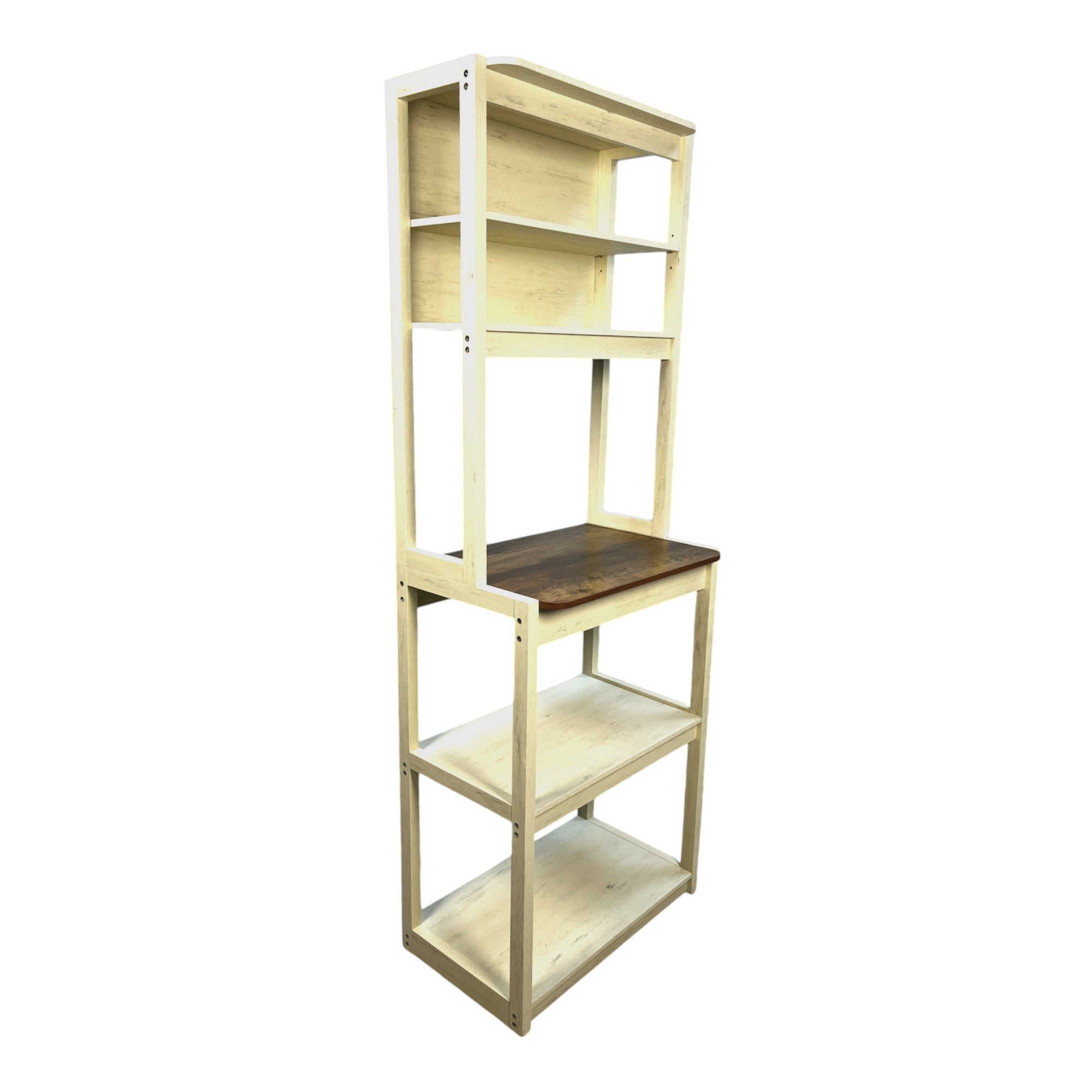 23.62' White and Rustic Brown color 5-Tier Bakers Rack for Kitchen with Storage, Coffee Bar, Kitchen Shelves, Microwave Stand