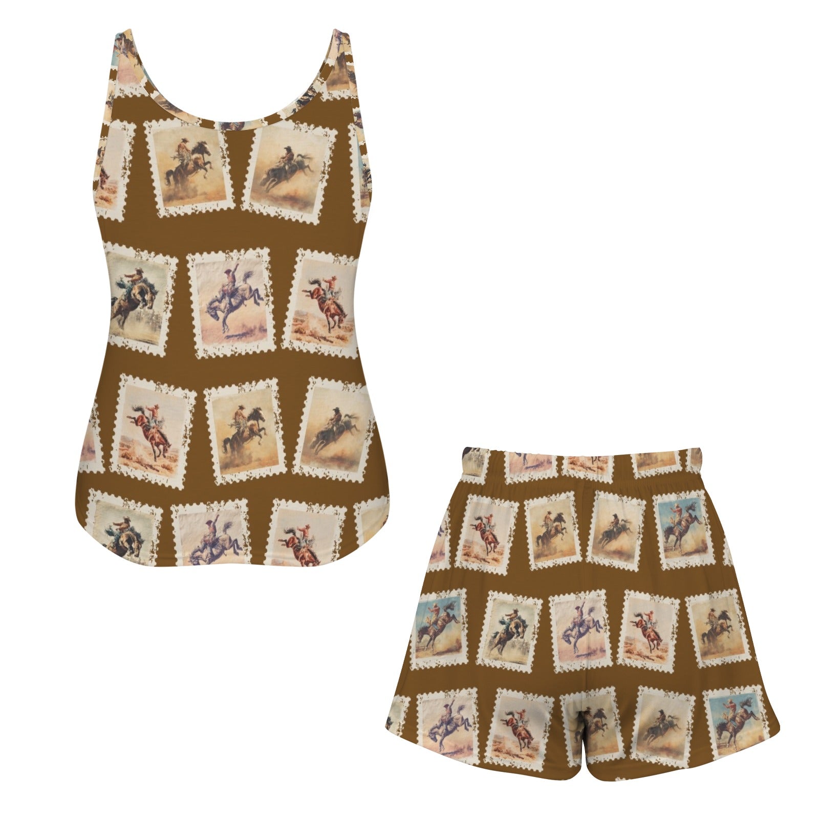 Baha Ranch Stamped Rodeo Cowboy Pajama Lounge Tank Shorts Set Made in America Baha Ranch Western Wear
