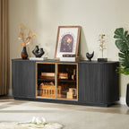 Modern 64-Inch Wavy TV Cabinet with LED Lights, Black, Particleboard and MDF, 64''W x 15''D x 24''H