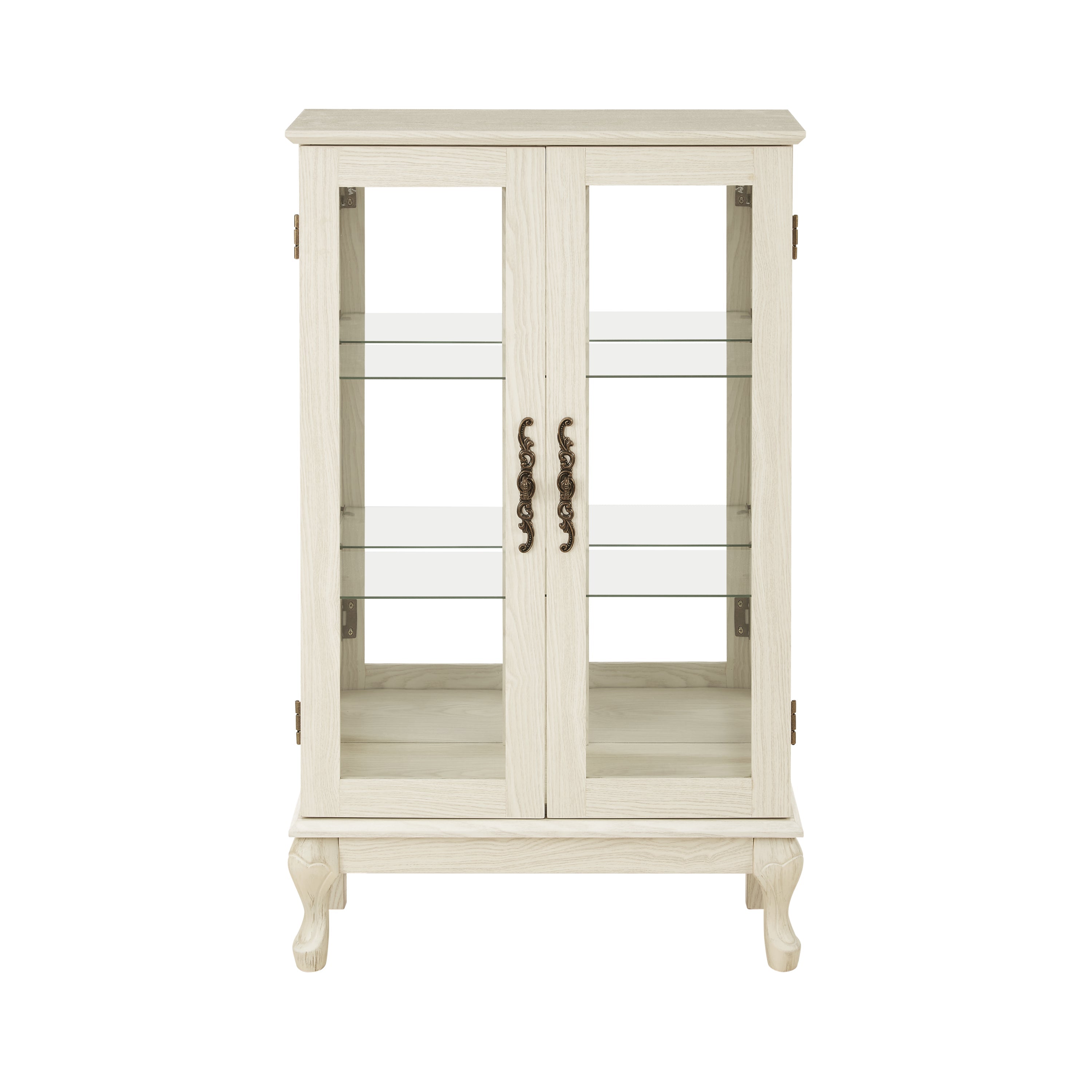 2 Doors Curio Cabinet with Tempered Glass Doors, Curio Cabinets with Mirrored Back Panel and Adjustable Shelves, Lighted Display Cabinet for Home, Office Light Bulb Included White
