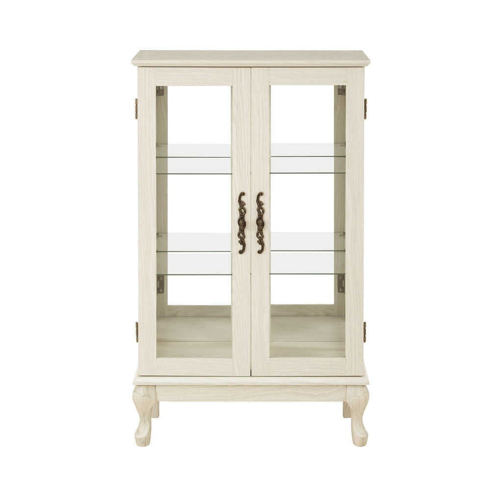 2 Doors Curio Cabinet with Tempered Glass Doors, Curio Cabinets with Mirrored Back Panel and Adjustable Shelves, Lighted Display Cabinet for Home, Office Light Bulb Included White