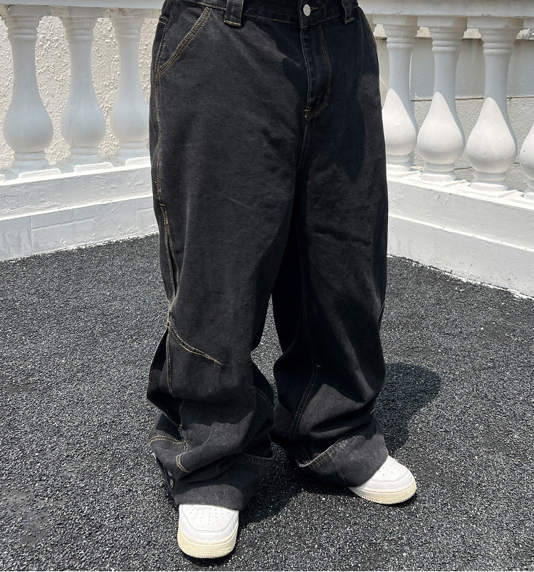 Solid Color Casual Jeans Retro Straight-leg Pants