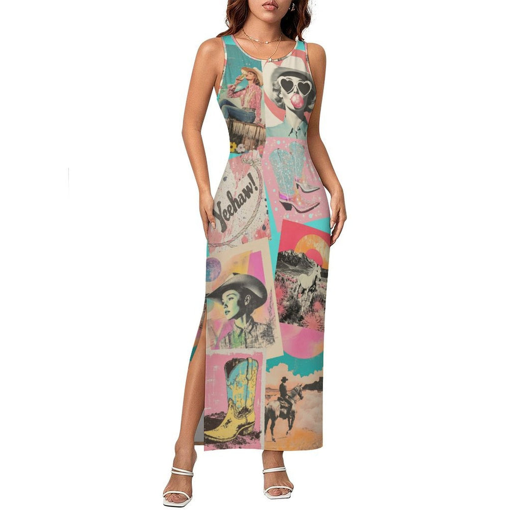 Baha Ranch Retro Pop Western Bodycon Side Slit Maxi Dress Baha Ranch Western Wear