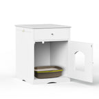 White Wooden Pet House Cat Litter Box Enclosure with Drawer and Side Table, Indoor Cat Home Nightstand for Small Cats, MDF Construction, 18.9'' W x 20.9'' D x 25'' H