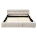 Modern Queen Size Upholstered Bed Frame with Headboard, Thick Chenille Fabric, Beige