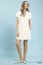 Umgee Knit Zip Front Drawstring Dress