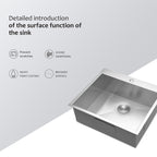 Brushed Nickel Stainless Steel 25 x 22 x 9 Inch Kitchen Sink Drop In with Single Bowl Topmount Design